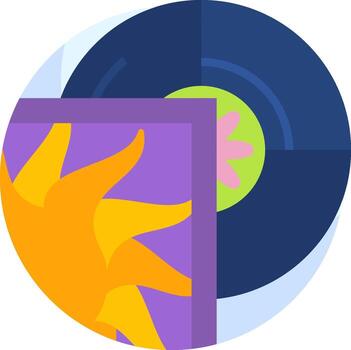 A record player and a sun are shown in a circle vector