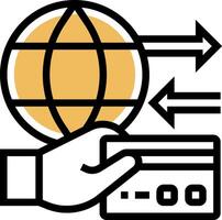 A hand holding a credit card and a globe vector