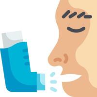 A person with asthma is blowing into an inhaler vector