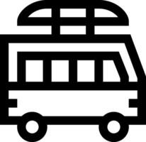 A black and white bus with a surfboard on top vector