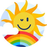 A smiling sun with a rainbow and clouds vector