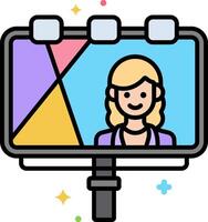 A woman is on a camera with a colorful background vector