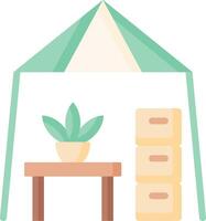 A tent with a plant and a table vector