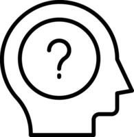 A black and white outline of a head with a question mark vector