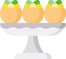 Three oranges on a pedestal with green leaves vector
