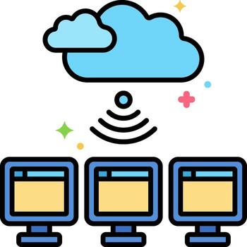 nube informática icono con Tres ordenadores vector