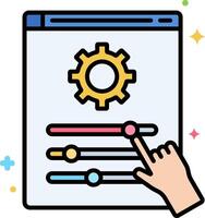 A hand pointing at a gear icon on a page vector