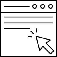 A black and white icon of a mouse pointing at a web page vector
