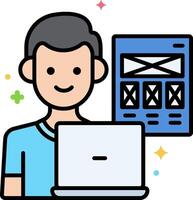 A man holding a laptop and a computer screen vector