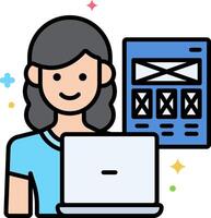 A woman holding a laptop and a computer screen vector