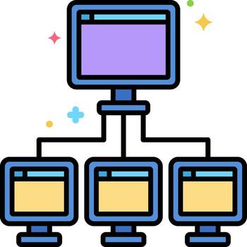 A computer with multiple monitors and a computer screen vector