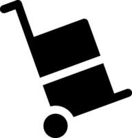 A black and white icon of a shopping cart vector