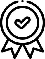 A black and white icon of a badge with a check mark vector