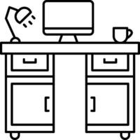 Office desk with computer and lamp illustration vector