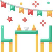 A table and chairs with a birthday banner vector
