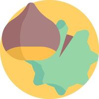 A cartoon image of a nut and a leaf vector