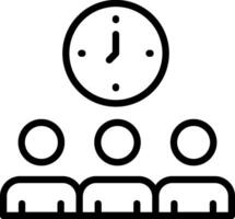 A group of people are sitting around a table with a clock above them vector