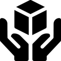 A black and white image of two hands holding a cube vector