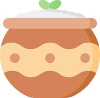 A brown pot with a green leaf on top vector