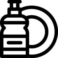 A black and white image of a bottle and a plate vector