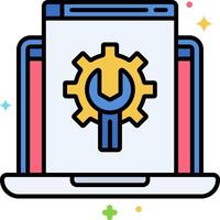 A laptop with a wren and gears icon vector