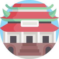 A chinese building with a red roof and green roof vector