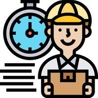 Delivery man with box and clock icon vector