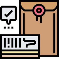 A brown envelope with a check mark and a credit card vector