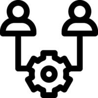 A black and white icon of two people and a gear vector