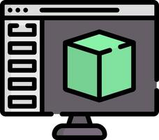 A computer monitor with a green cube on it vector