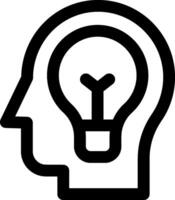 A black and white image of a head with a light bulb vector