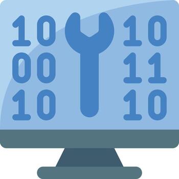 A computer monitor with a wrench on it vector