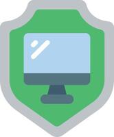 A green shield with a computer monitor on it vector