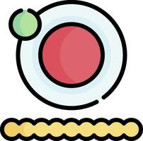 A red and green apple in a bowl with a yellow circle vector