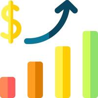 A dollar sign and an upward arrow are next to a bar chart vector