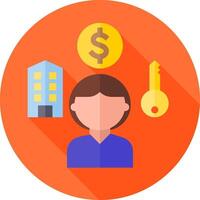 A flat icon of a person with a house, key and money vector