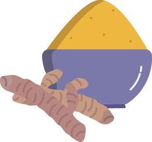 A bowl of tumeric and a piece of ginger vector