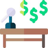 A judge's gavel and dollar signs on a table vector