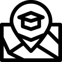 A black and white icon of a mail envelope with a cap on it vector