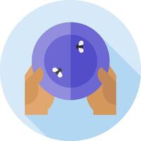 Hands holding a purple plate with two bees on it vector
