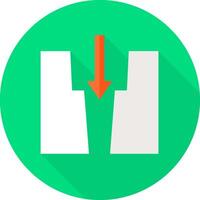 A green button with an arrow pointing down vector