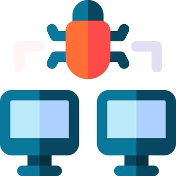 A bug on a computer screen with two monitors vector