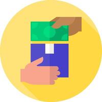 A hand holding a green box with money in it vector