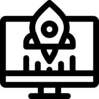 A black and white image of a computer monitor with a rocket on it vector