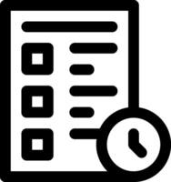 A black and white icon of a clock and a checklist vector