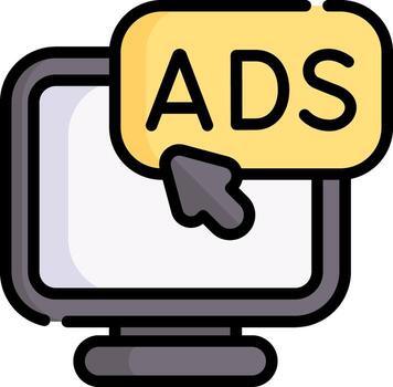 Ads icon with a mouse pointer and a yellow sign vector