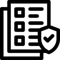 A black and white icon of a check box and a shield vector