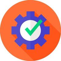 A flat icon of a gear with a tick mark vector