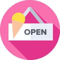 Open sign with ice cream cone on pink background vector