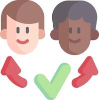 Two people with different colored heads and arrows vector